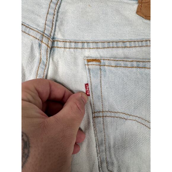 Vintage Levi’s 501 USA Made Light Wash Denim Shorts 38x12 Button Fly 90s - Picture 9 of 16